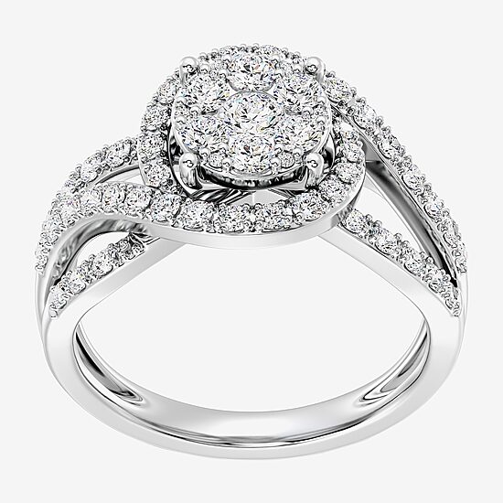 Womens 1 CT. T.W. Lab Grown White Diamond Sterling Silver Round Side Stone Cocktail Ring