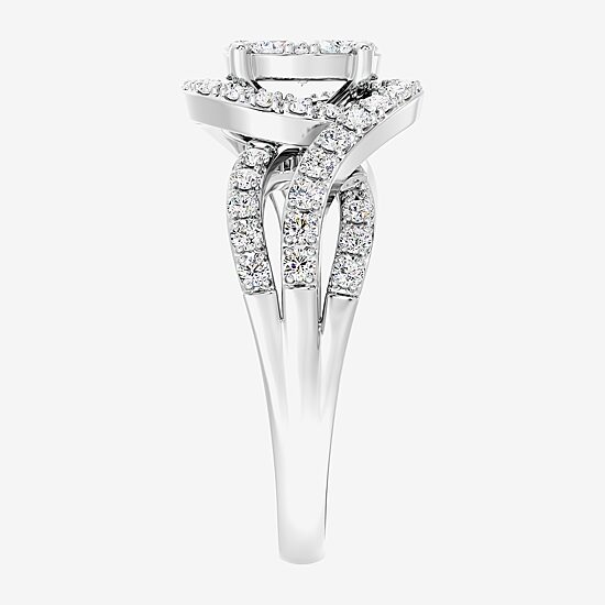 Womens 1 CT. T.W. Lab Grown White Diamond Sterling Silver Round Side Stone Cocktail Ring