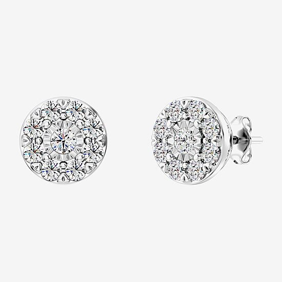 1 CT. T.W. Lab Grown White Diamond Sterling Silver 9.7mm Round Stud Earrings