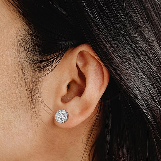 1 CT. T.W. Lab Grown White Diamond Sterling Silver 9.7mm Round Stud Earrings