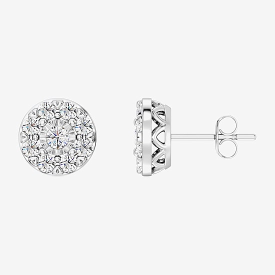 1 CT. T.W. Lab Grown White Diamond Sterling Silver 9.7mm Round Stud Earrings