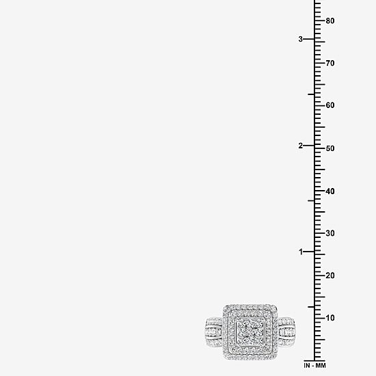 Womens 1 CT. T.W. Lab Grown White Diamond Sterling Silver Cushion Halo Side Stone Cocktail Ring