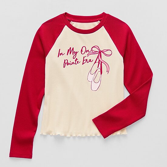 Thereabouts Little & Big Kid Girls Round Neck Long Sleeve Regular Fit Graphic T-Shirt
