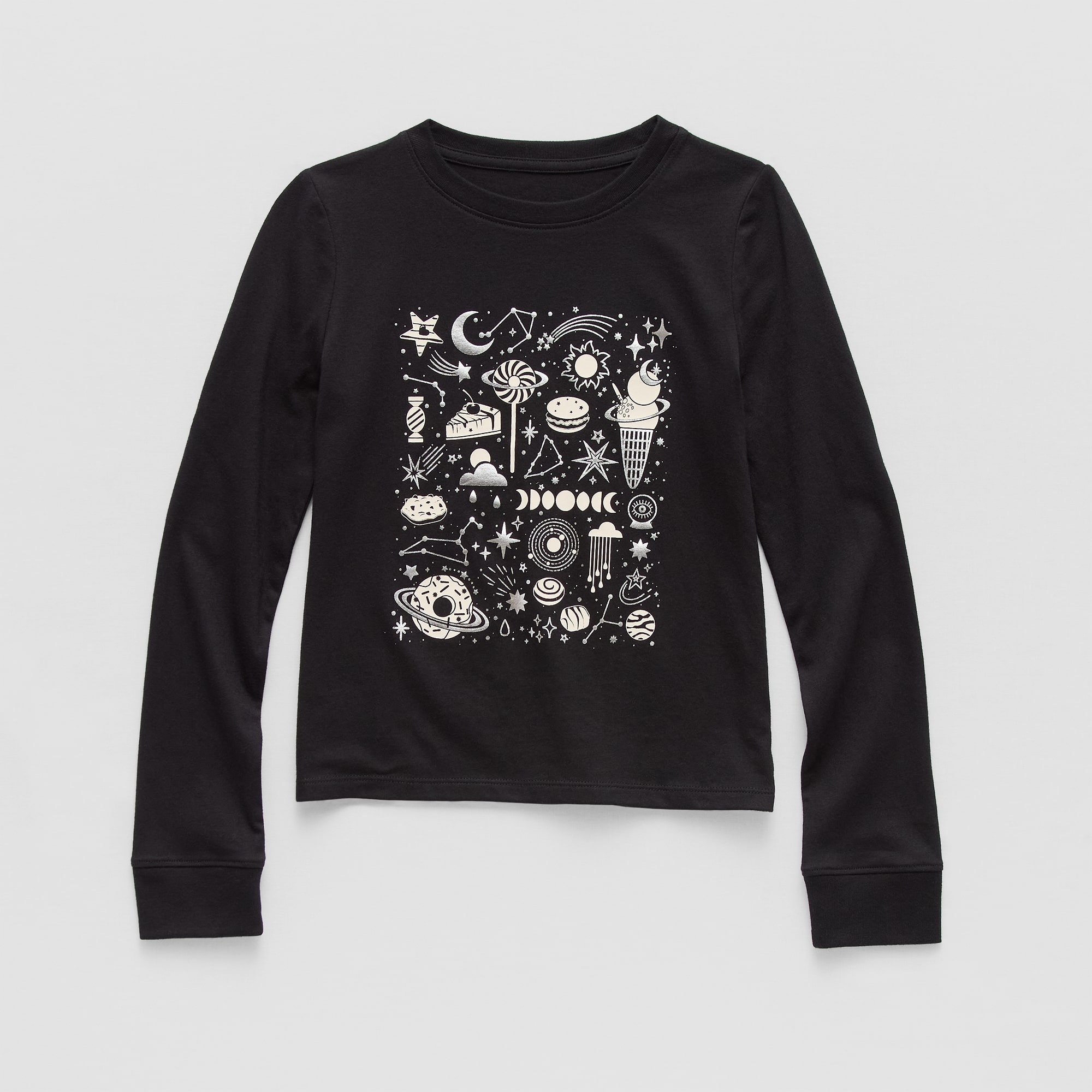 Thereabouts Little & Big Kid Girls Crew Neck Long Sleeve Regular Fit Graphic T-Shirt