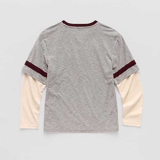 Thereabouts Little & Big Kid Boys V Neck Long Sleeve Regular Fit Graphic T-Shirt