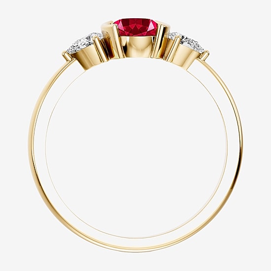 1/5 CT. T.W. Lab-Grownd Diamond and Genuine Gemstone 10K Gold Oval 3-Stone Cocktail Ring