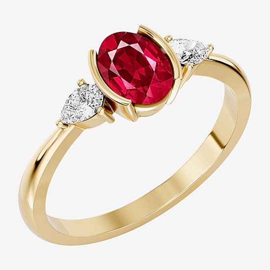 1/5 CT. T.W. Lab-Grownd Diamond and Genuine Gemstone 10K Gold Oval 3-Stone Cocktail Ring