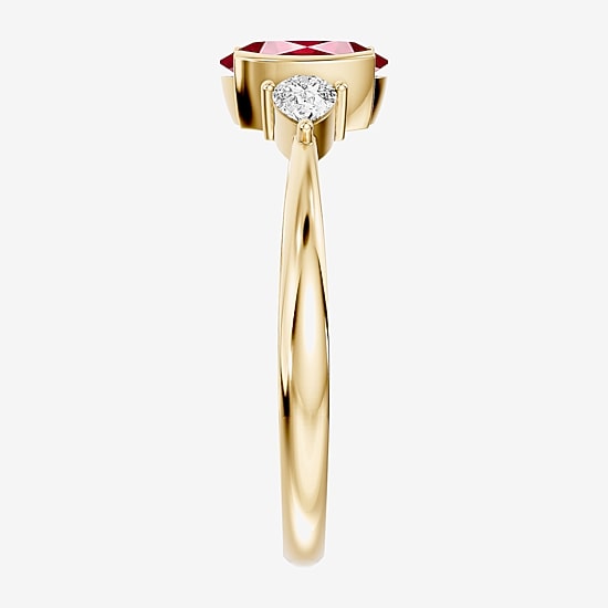 1/5 CT. T.W. Lab-Grownd Diamond and Genuine Gemstone 10K Gold Oval 3-Stone Cocktail Ring