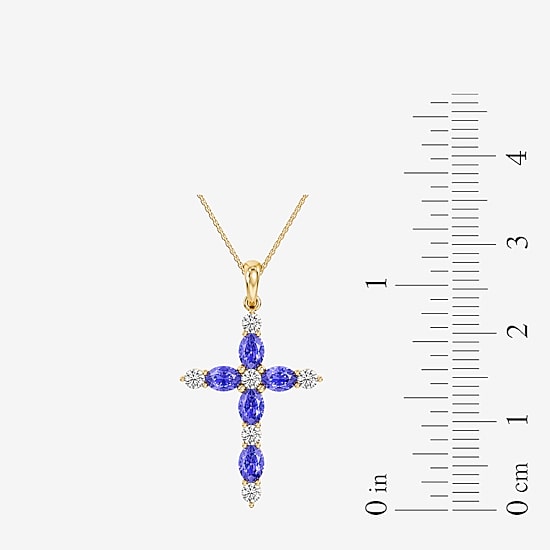 1/4 CT. T.W. Lab-Grownd Diamond and Genuine Gemstone 10K Gold Cross 18 Inch Pendant Necklace