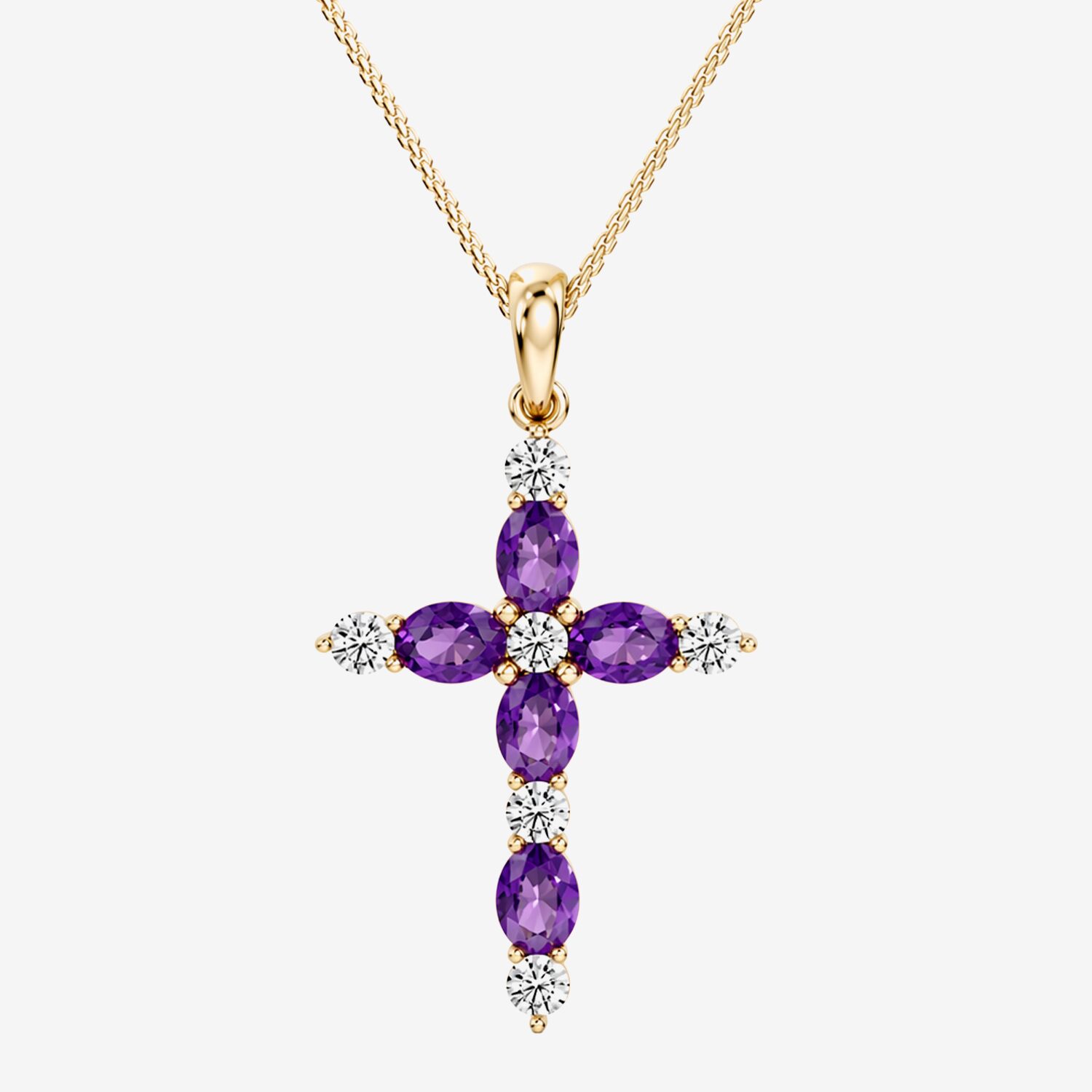 1/4 CT. T.W. Lab-Grownd Diamond and Genuine Gemstone 10K Gold Cross 18 Inch Pendant Necklace
