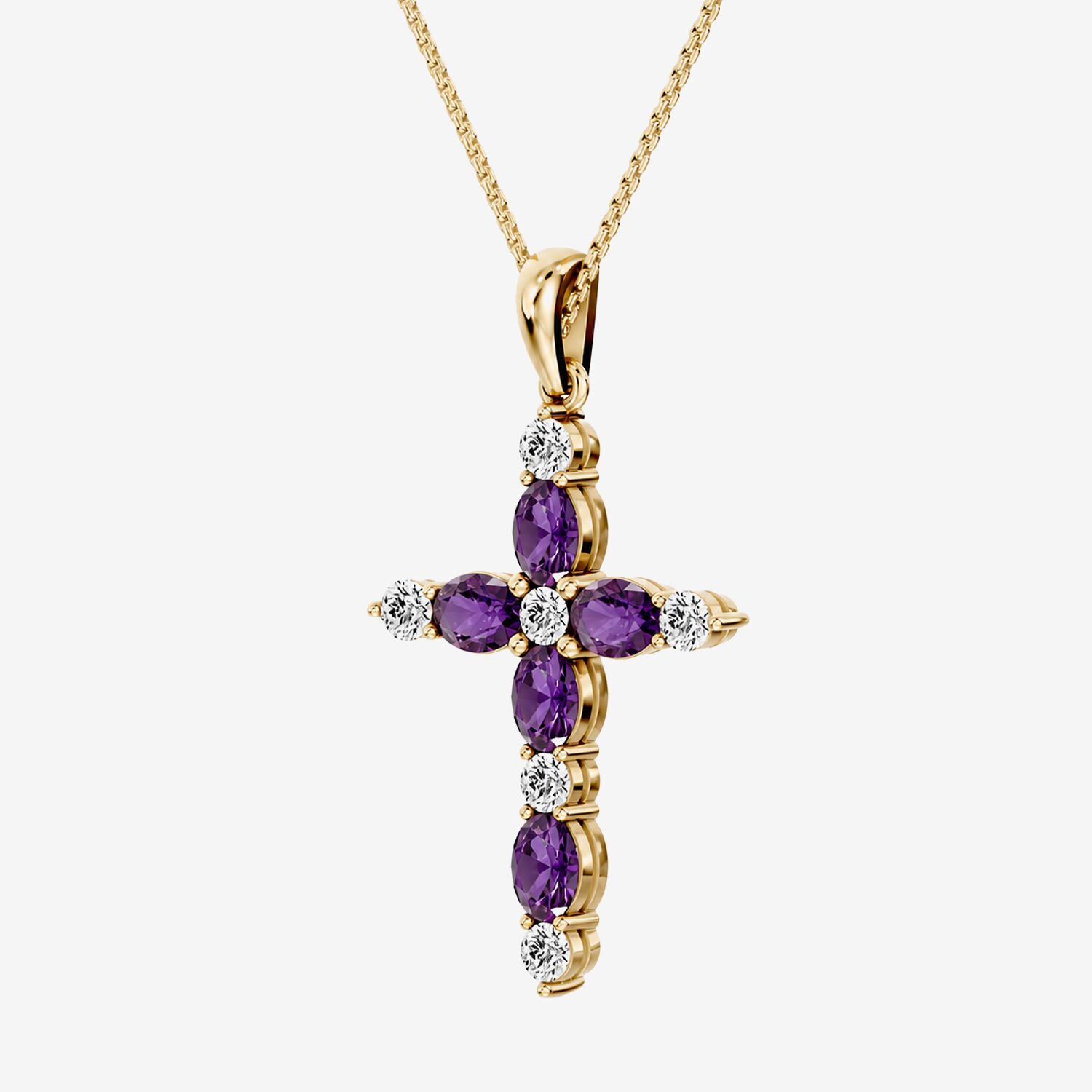 1/4 CT. T.W. Lab-Grownd Diamond and Genuine Gemstone 10K Gold Cross 18 Inch Pendant Necklace