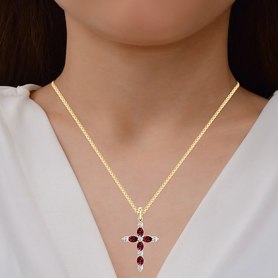 Cross Womens 1/4 CT. T.W. Genuine Red Garnet 10K Gold Cross 18 Inch Pendant Necklace