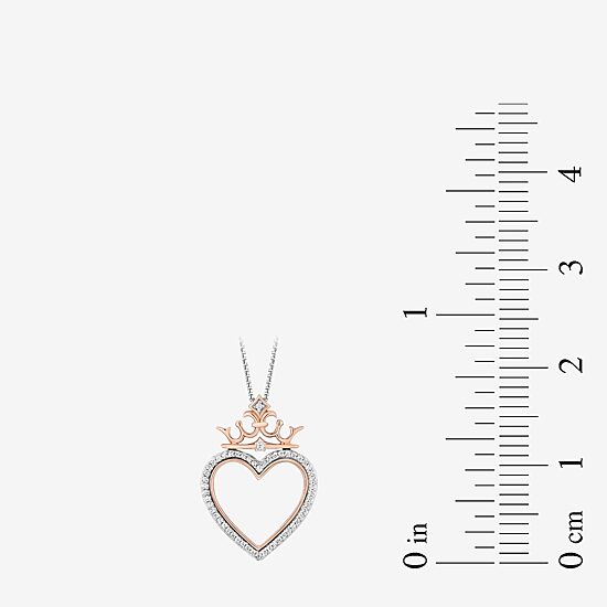 Enchanted Disney Fine Jewelry Womens 1/8 CT. T.W. Natural White Diamond 14K Rose Gold Over Silver Sterling Silver Crown Heart 18 Inch Pendant Necklace