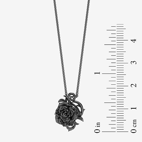 Womens 1/5 CT. Natural Black Diamond Sterling Silver Flower 18 Inch Pendant Necklace