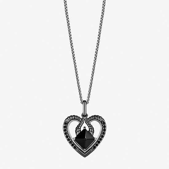 Enchanted Disney Fine Jewelry Womens 1/8 CT. T.W. Genuine Black Onyx Sterling Silver Heart 18 Inch Pendant Necklace