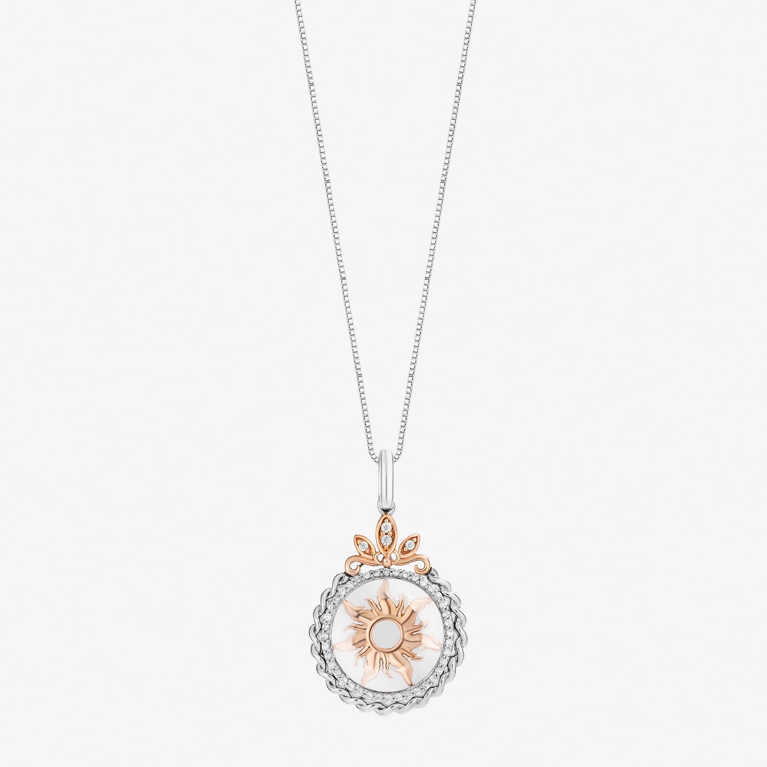 Enchanted Disney Fine Jewelry Womens 1/8 CT. T.W. Genuine White Quartz 14K Rose Gold Over Silver 18 Inch Pendant Necklace