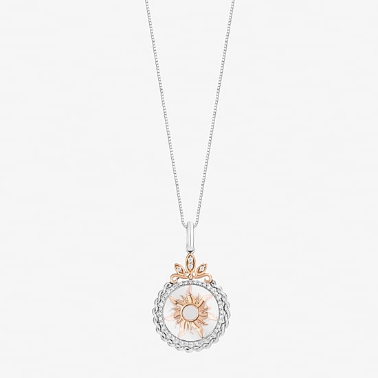 Enchanted Disney Fine Jewelry Womens 1/8 CT. T.W. Genuine White Quartz 14K Rose Gold Over Silver 18 Inch Pendant Necklace