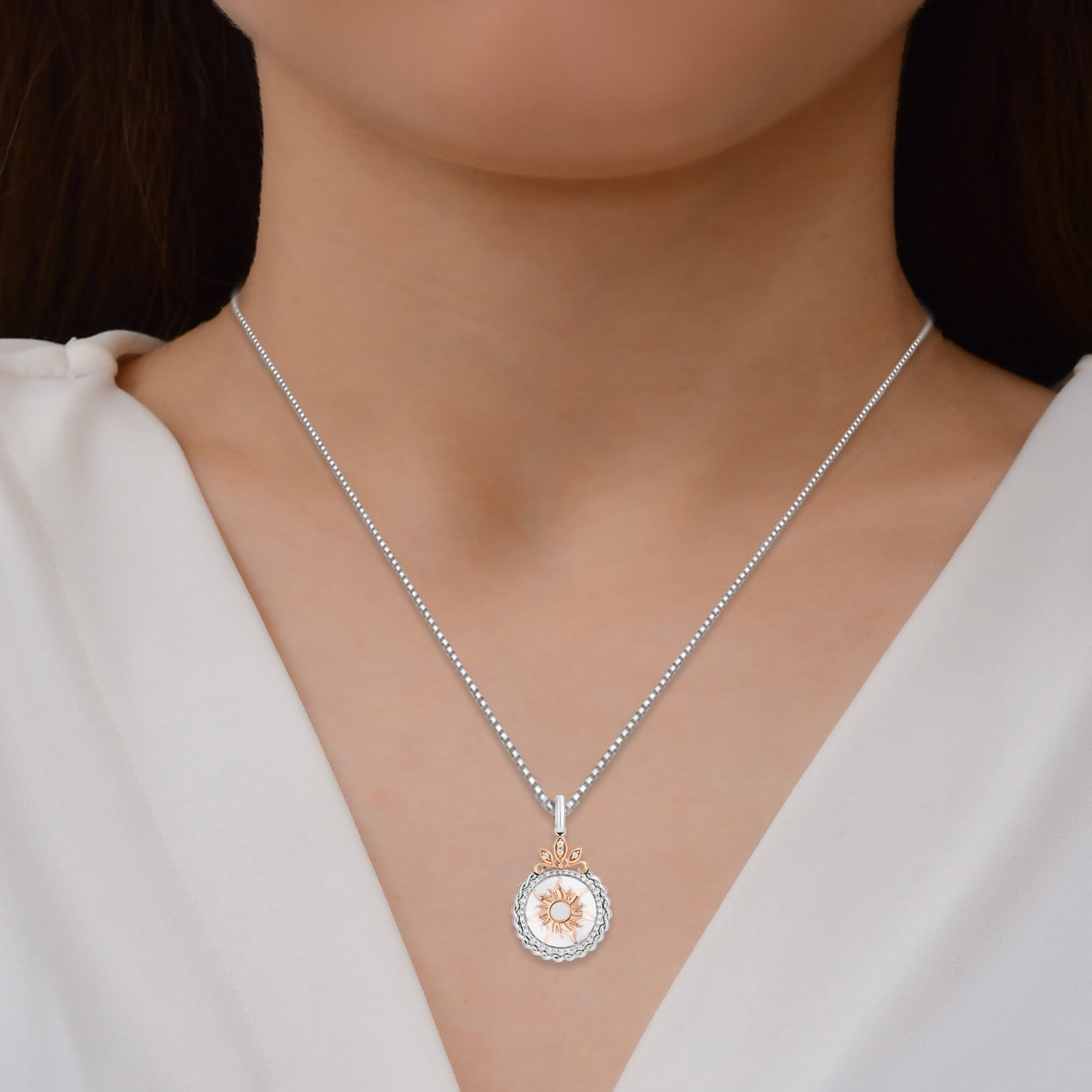 Enchanted Disney Fine Jewelry Womens 1/8 CT. T.W. Genuine White Quartz 14K Rose Gold Over Silver 18 Inch Pendant Necklace