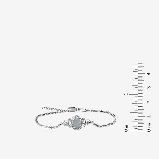 Enchanted Disney Fine Jewelry Womens 1/10 CT. T.W. Lab Created White Opal Sterling Silver Oval Cinderella Princess Charm Bracelet
