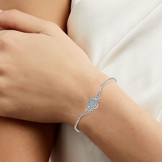 Enchanted Disney Fine Jewelry Womens 1/10 CT. T.W. Lab Created White Opal Sterling Silver Oval Cinderella Princess Charm Bracelet
