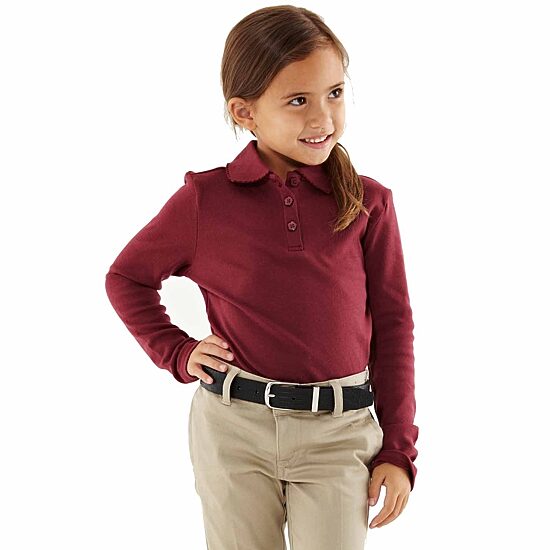 French Toast Little & Big Kid Girls Long Sleeve Regular Fit Polo Shirt