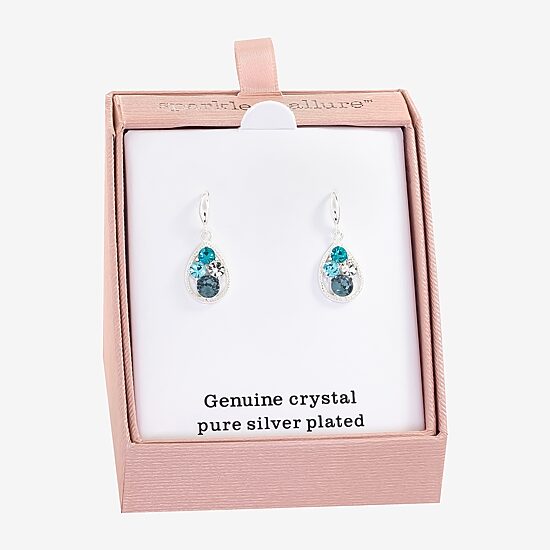 Sparkle Allure Womens Blue Crystal Pure Silver Over Brass Drop Earrings