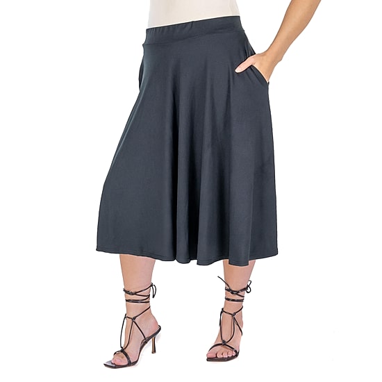 24seven Comfort Apparel Womens Plus Mid Rise A-Line Skirt