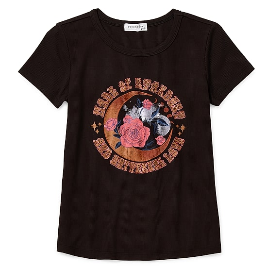 Eyeshadow Big Kid Girls Round Neck Short Sleeve Regular Fit Graphic T-Shirt