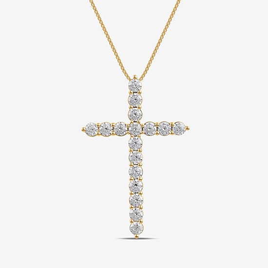 Womens 2 CT. Lab Grown White Diamond 10K Gold Cross 18 Inch Pendant Necklace