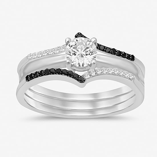 Midnight Black Womens 1/7 CT. T.W. Natural Black Diamond 14K Gold Wedding Ring Guard