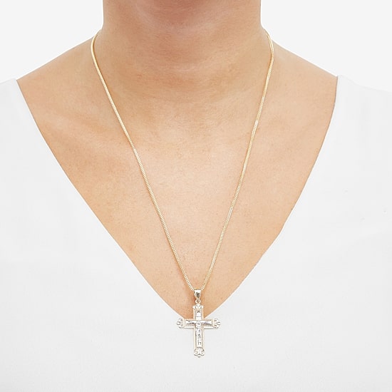 Crucifix Mens 10K Gold Cross 22 Inch Pendant Necklace