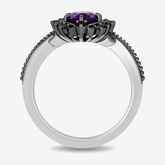 Enchanted Disney Fine Jewelry Villains Womens 1/6 CT. T.W. Genuine Purple Amethyst Sterling Silver The Little Mermaid Ursula Halo Cocktail Ring