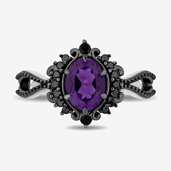 Enchanted Disney Fine Jewelry Villains Womens 1/6 CT. T.W. Genuine Purple Amethyst Sterling Silver The Little Mermaid Ursula Halo Cocktail Ring