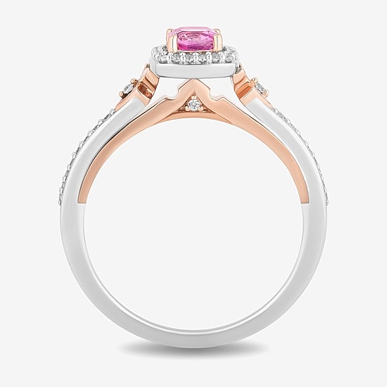 Enchanted Disney Fine Jewelry Womens 1/6 CT. T.W. Lab Created Pink Sapphire 14K Rose Gold Over Silver Cushion Aurora Sleeping Beauty Cocktail Ring