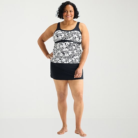 ZeroXposur Womens Comfort Straps Floral Plus Tankini Swimsuit Top