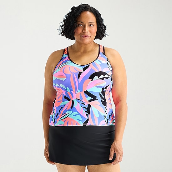 ZeroXposur Womens Built In Bra Plus Tankini Swimsuit Top