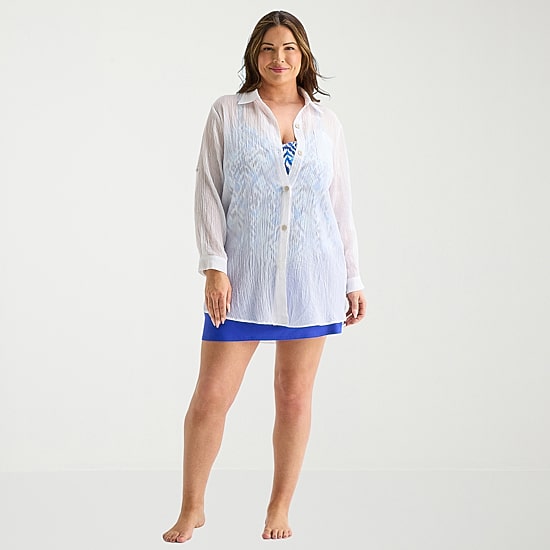 Sonnet Shores Womens Plus Dress Swimsuit Cover-Up