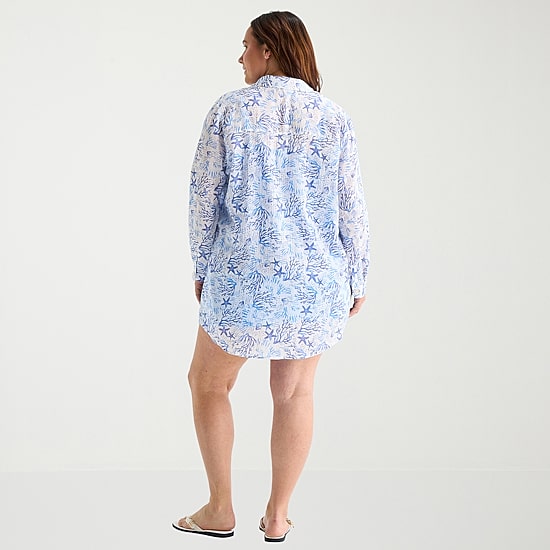 Sonnet Shores Womens Plus Dress Swimsuit Cover-Up