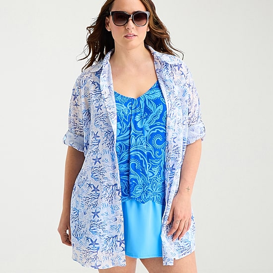 Sonnet Shores Womens Plus Dress Swimsuit Cover-Up