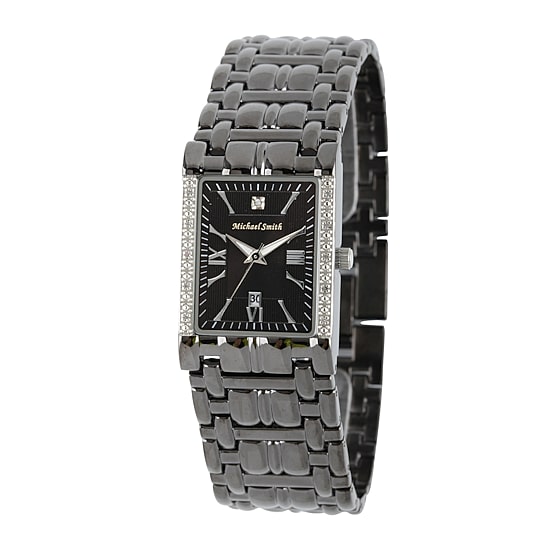Personalized Dial Mens Diamond-Accent Square Black Watch