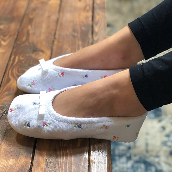 Isotoner Embroidered Microterry Womens Ballerina Slippers