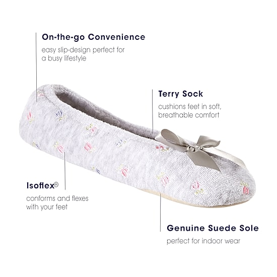 Isotoner Embroidered Microterry Womens Ballerina Slippers