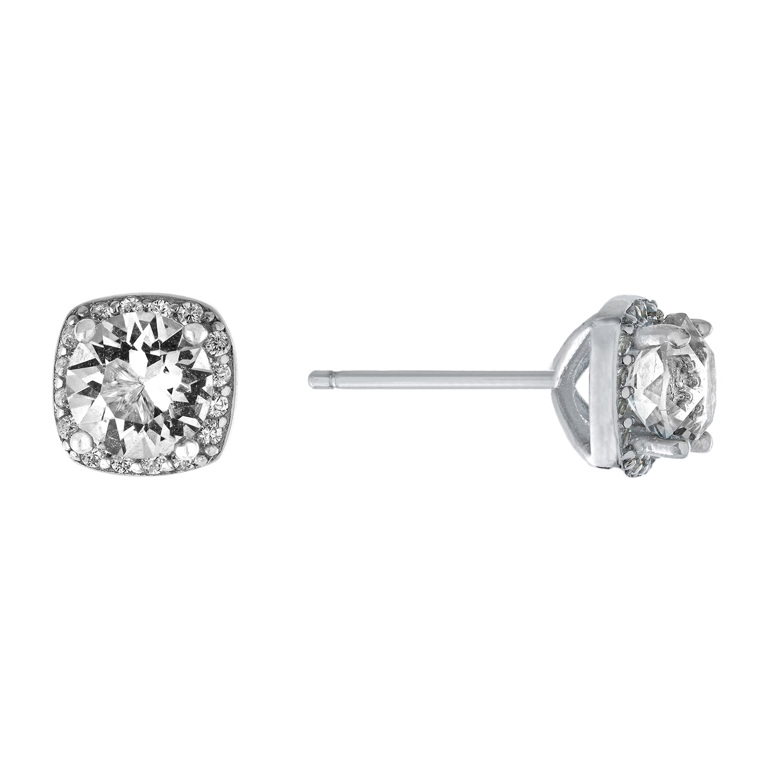 Silver Treasures Red Crystal Sterling Silver 6.8mm Square Stud Earrings