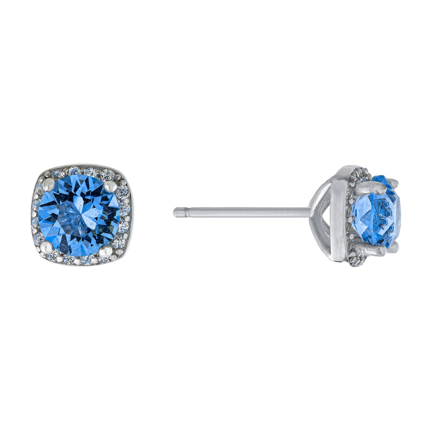 Silver Treasures Red Crystal Sterling 6.8mm Square Stud Earrings