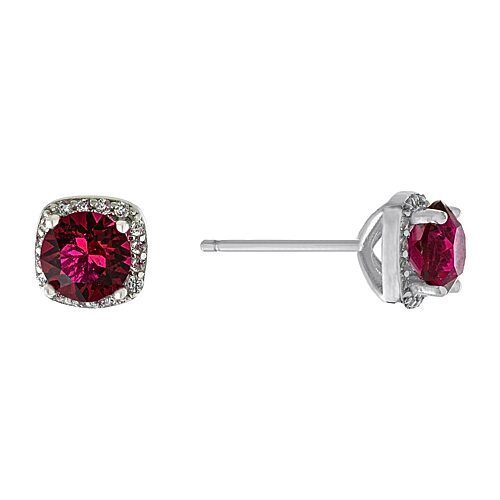 Silver Treasures Red Crystal Sterling Silver 6.8mm Square Stud Earrings, One Size, Red