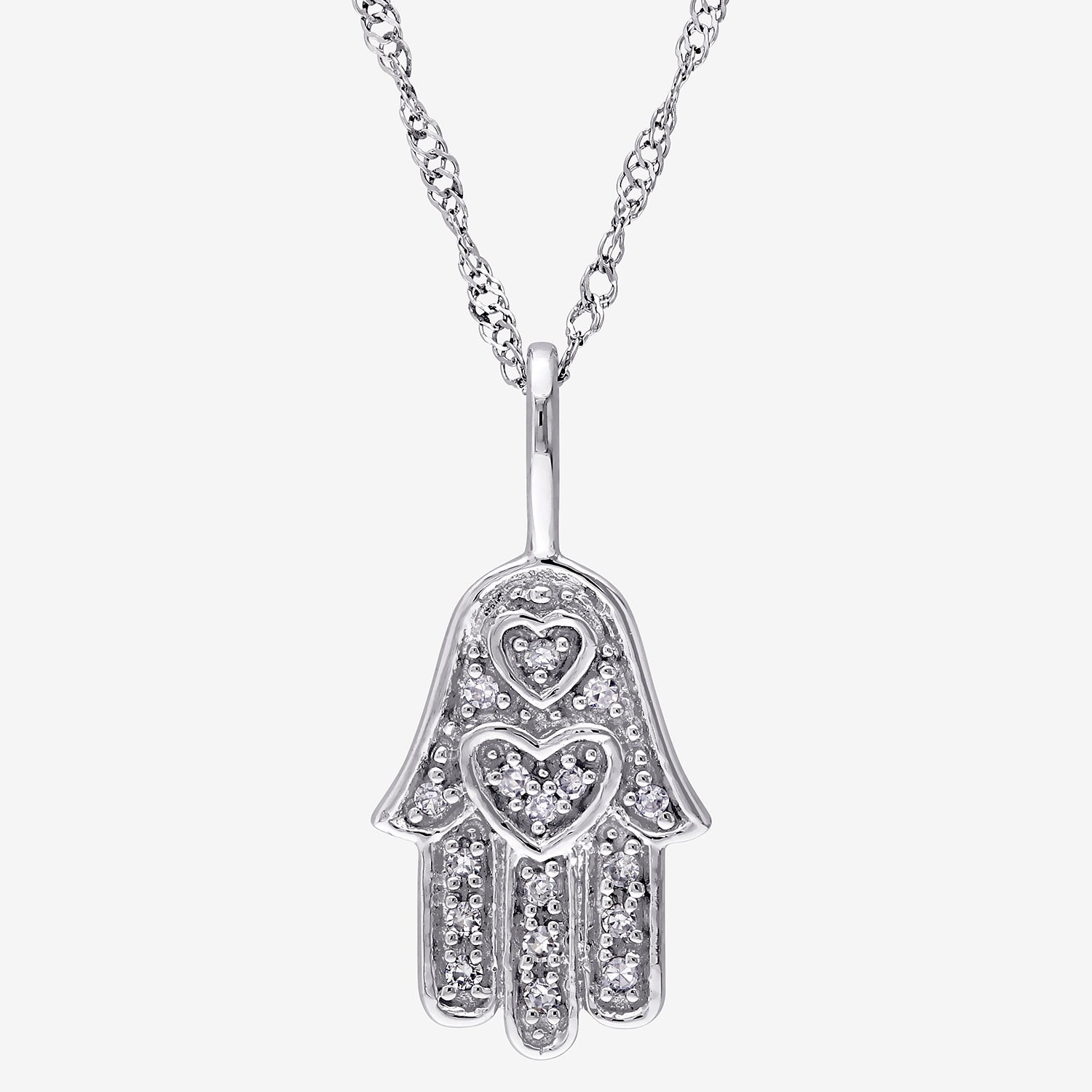 Womens Diamond Accent Natural White Diamond 14K Gold Hamsa 17 Inch Pendant Necklace