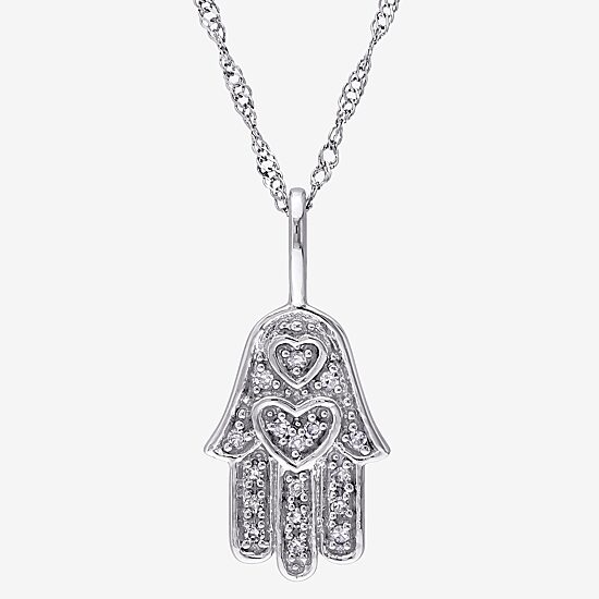 Womens Diamond Accent Natural White Diamond 14K Gold Hamsa 17 Inch Pendant Necklace