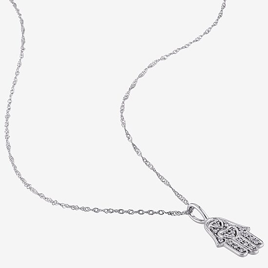 Womens Diamond Accent Natural White Diamond 14K Gold Hamsa 17 Inch Pendant Necklace