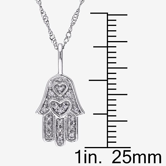 Womens Diamond Accent Natural White Diamond 14K Gold Hamsa 17 Inch Pendant Necklace