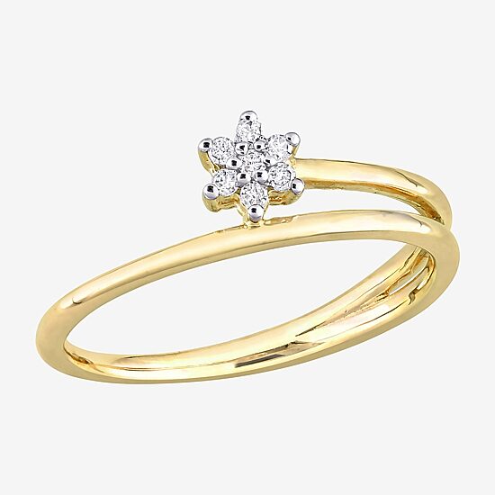 Womens Diamond Accent Natural White Diamond 18K Gold Over Silver Flower Delicate Stackable Ring